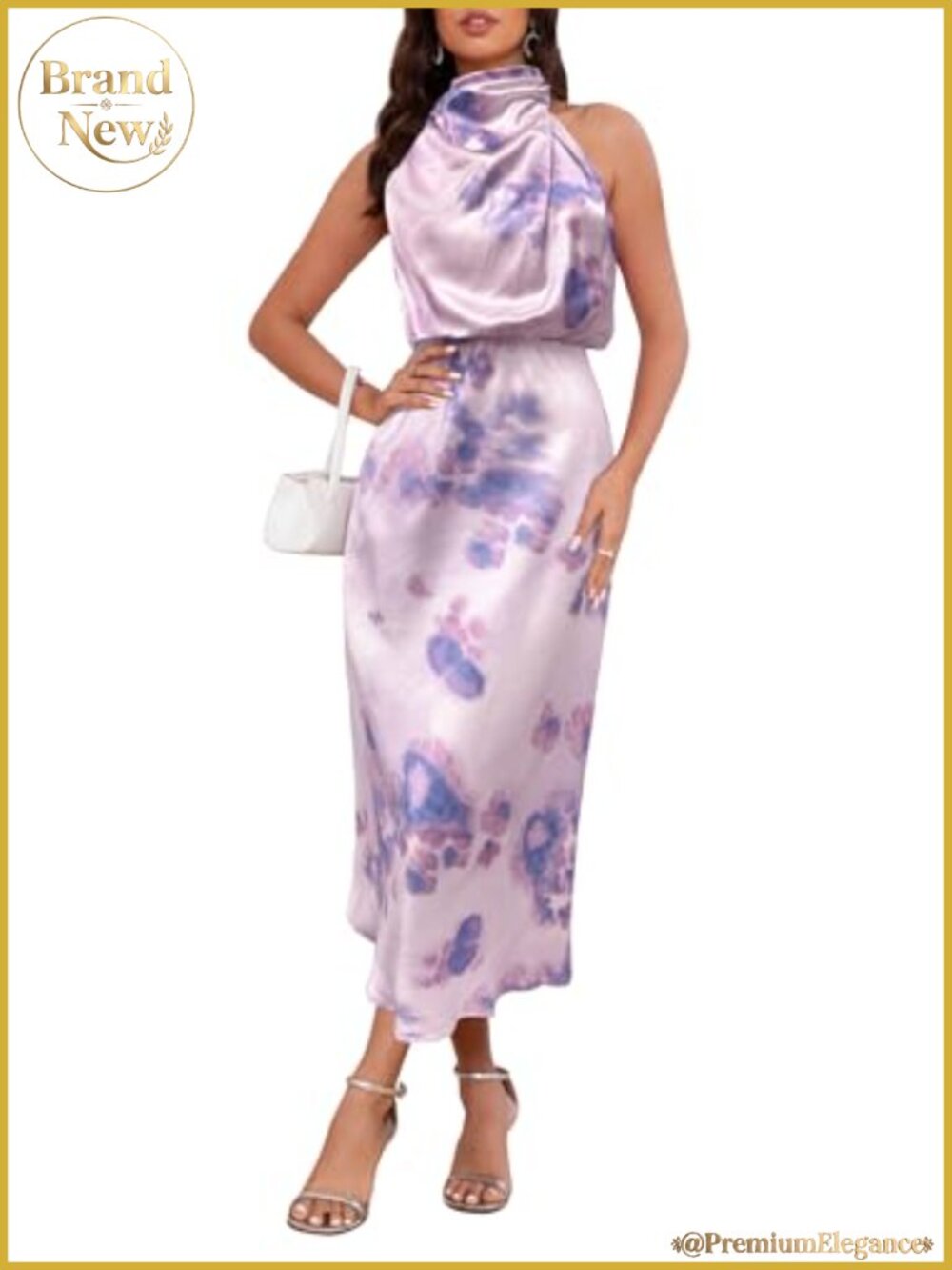 Women's Satin Maxi Dress Sleeveless Mock Neck